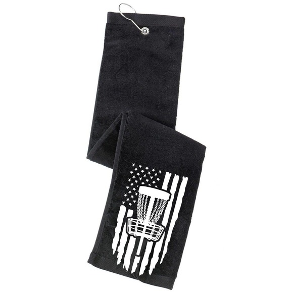 Disc Golf Towel Tri Fold Custom Patriotic Flag Basket Logo Grommet Clip On - Picture 1 of 2